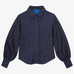 Mes Demoiselles Kylie Shirt Navy Blue Linen Blouse Size 40 / US 8 Paris